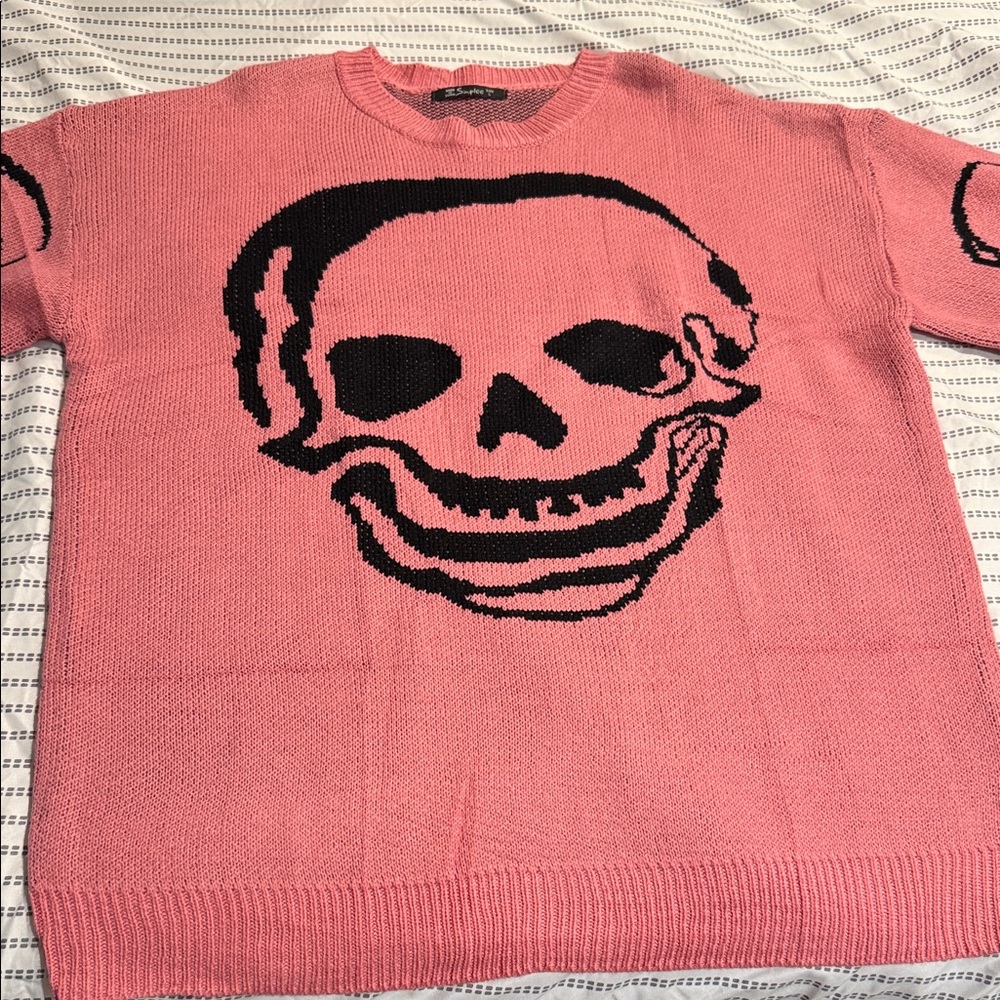 Simplee Apparel Pink Skull Sweater